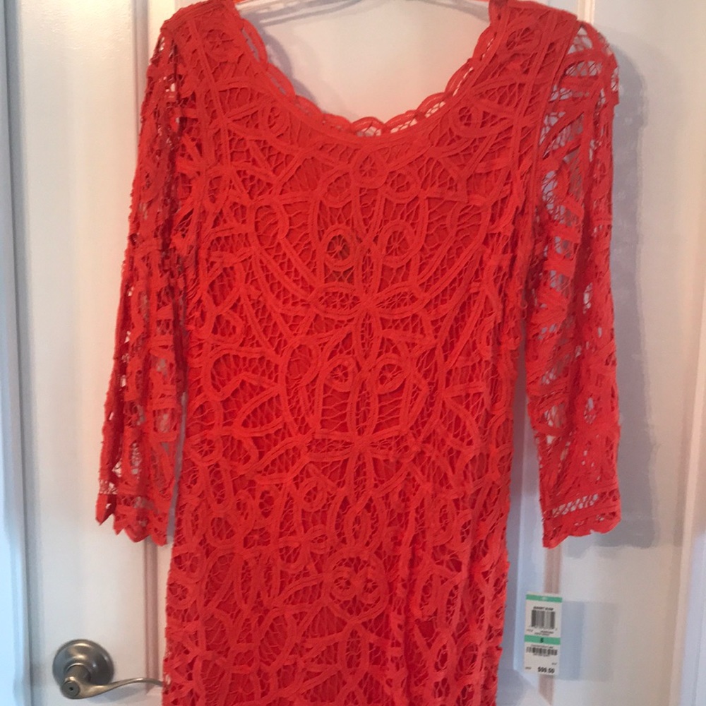 INC bright orange dress size 8 lace overlay